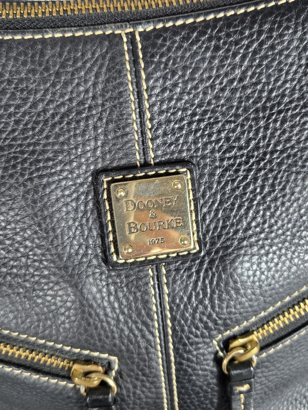 Dooney & Bourke Black Pebbled Leather Hobo with Gold Hardware Travel Plane